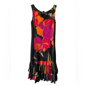 Vintage Y2K Joseph Ribkoff Black Mini Dress with Orange Pink Green Floral Size 2